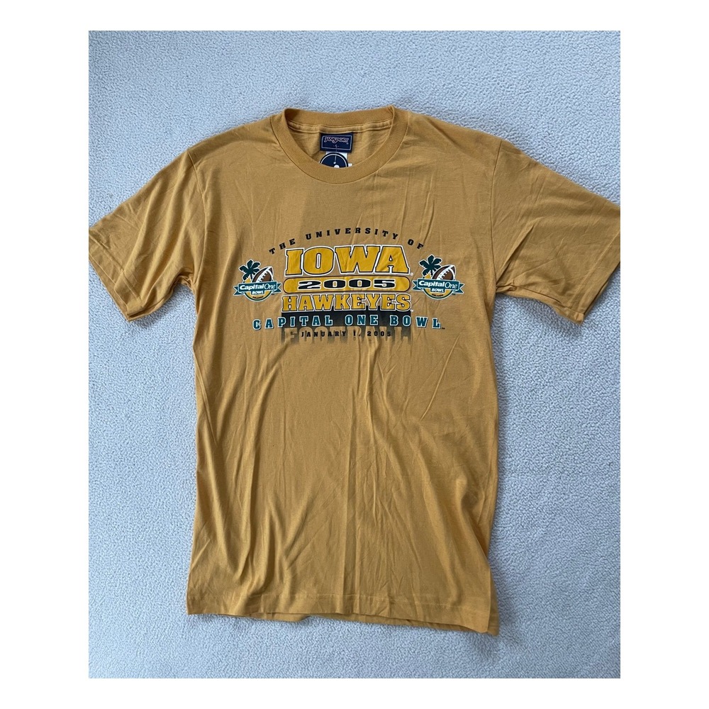 Vintage Jansport Men Small T-Shirt Goldenrod Iowa Hawkeyes 2005 Capital One Bowl